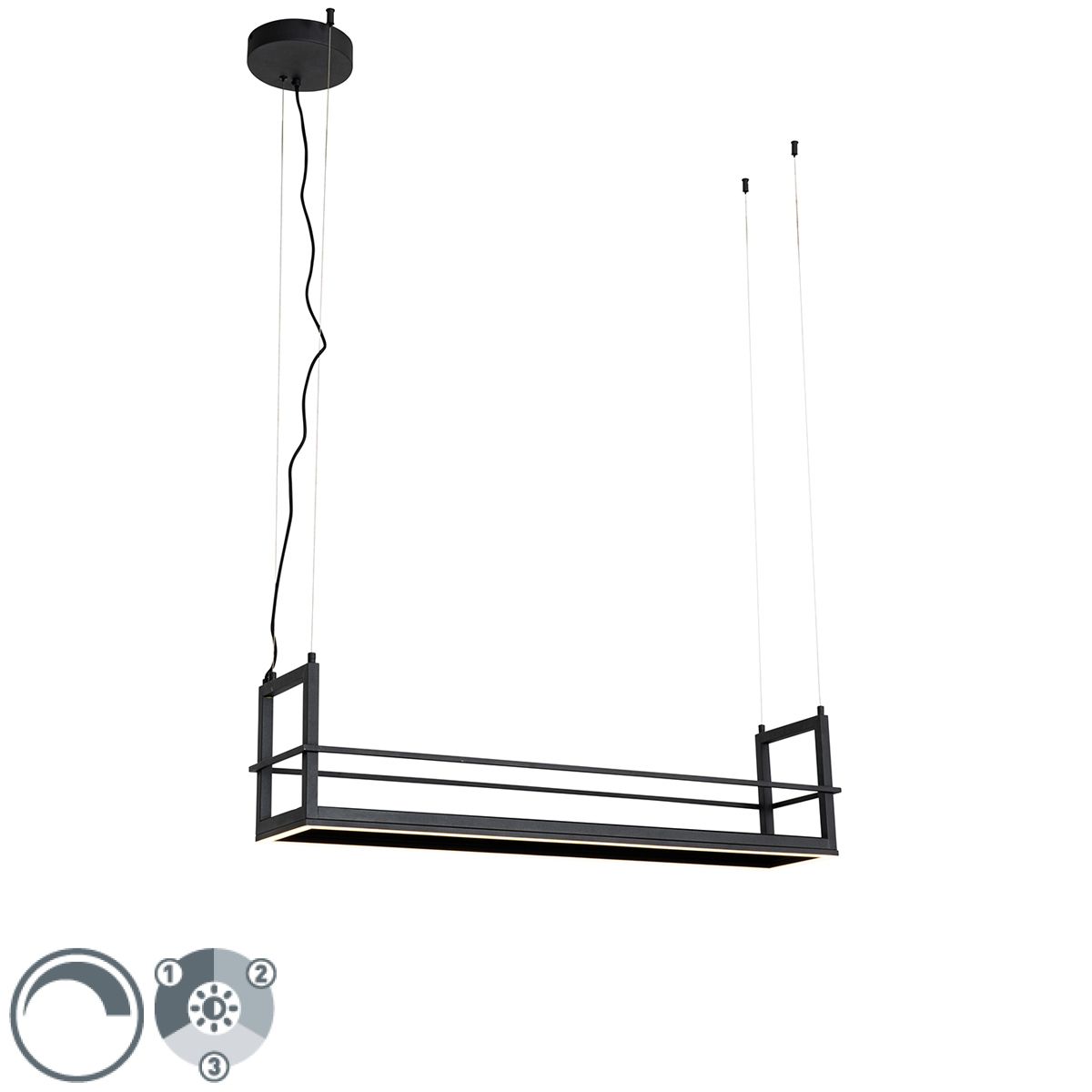 Hanglamp zwart met rek incl. LED 3-staps dimbaar - Cage Rack