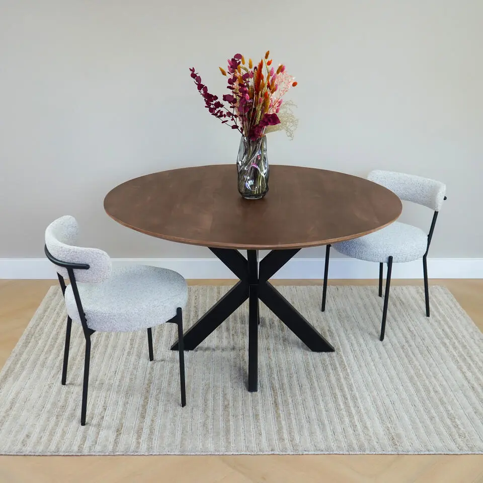 QUVIO Eettafel Sofia – Rond – Ø130 – Kruispoot – Bruin