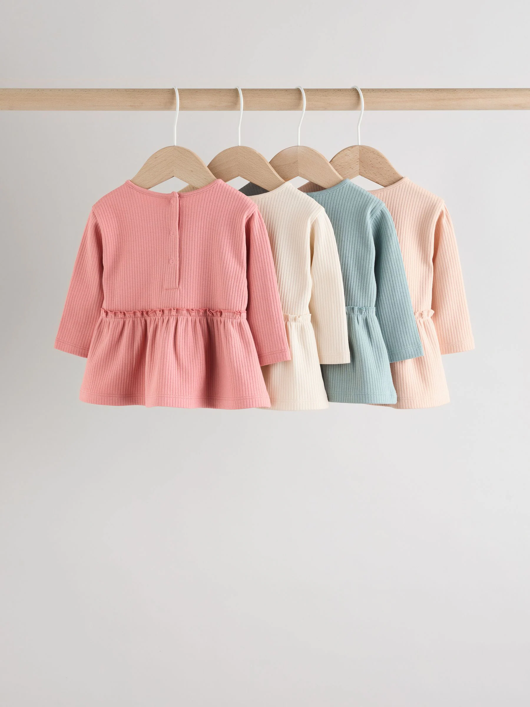 Roze - Baby Peplum Tops met Lange Mouwen 4 Pack (0mnd-2jr)