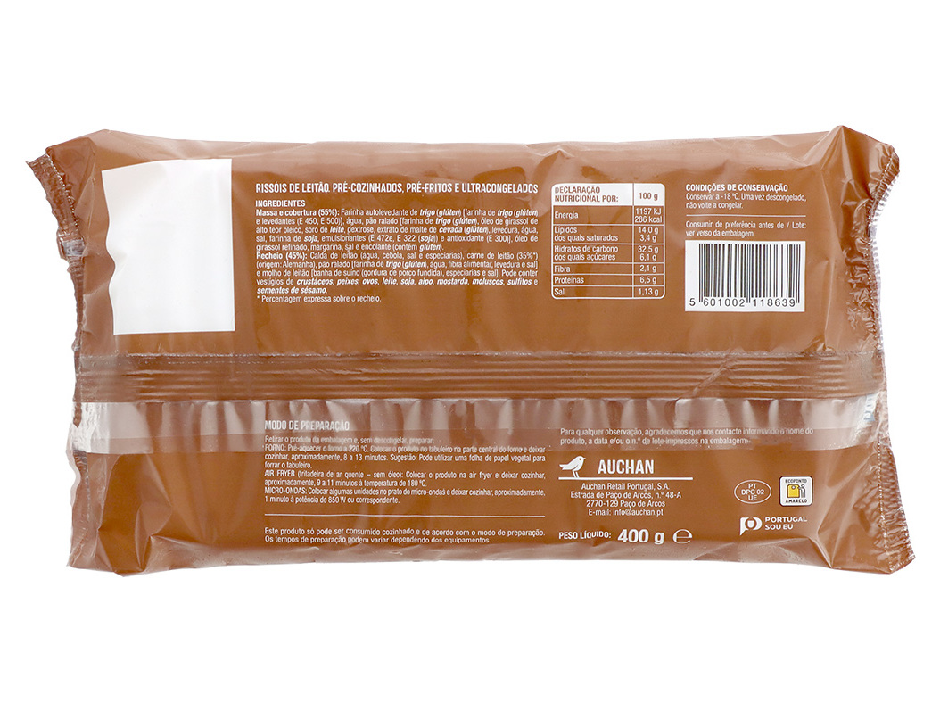 RISSÓIS LEITÃO AUCHAN P/FORNO 8UN 400G