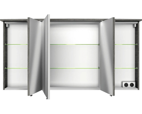 3-delige badkamermeubelset Pelipal xpressline 4010 BxHxD 144 x 200 x 49,5 cm, fronten in grafietstructuur (horizontaal patroon), met witte keramische wastafel en keramische badmeubel, wastafelkast, spiegelkast met LED-verlichting, chromen grepen, 401