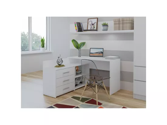 Bureau d'angle NOZE 3 tiroirs Blanc 120X50X76 cm