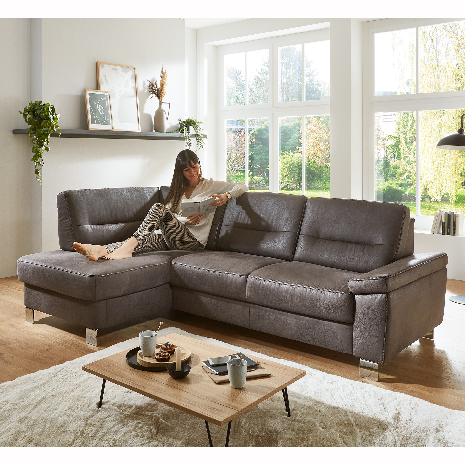 polsterpower Ecksofa - anthrazit - Basismodell - Ottomane links