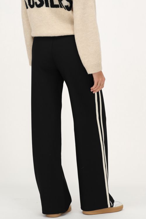 Zwarte wide leg pantalon met witte tape