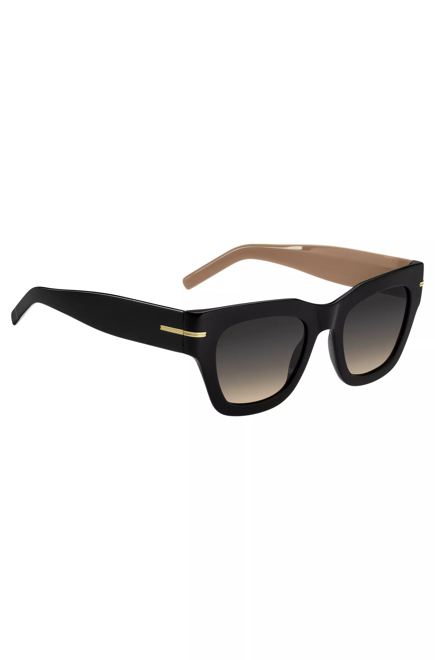 Óculos de sol BOSS em acetato preto com alça de corrente.