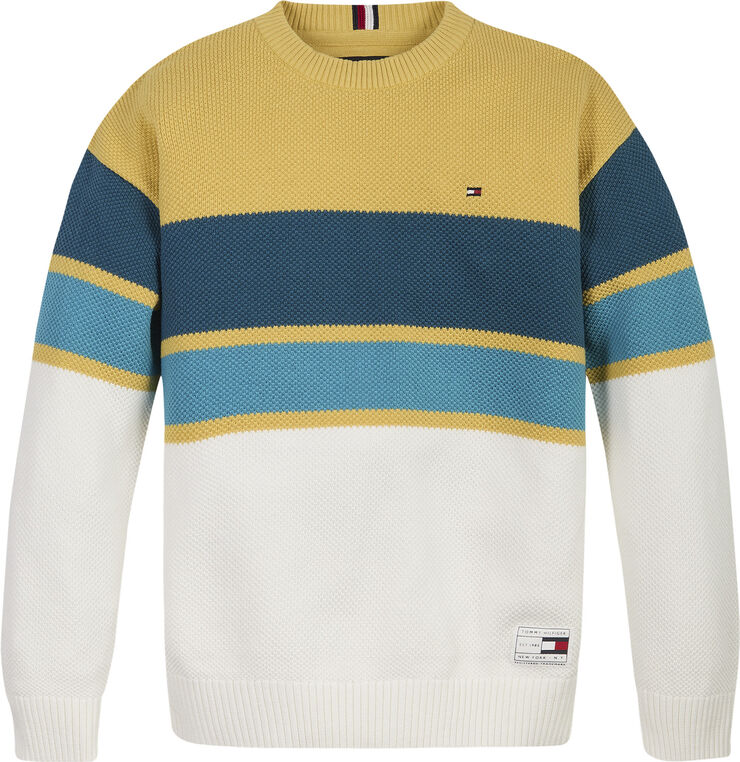 Tommy Hilfiger STRUCTURE RUGBY STRIPE SWEATER Petrol yellow stripe