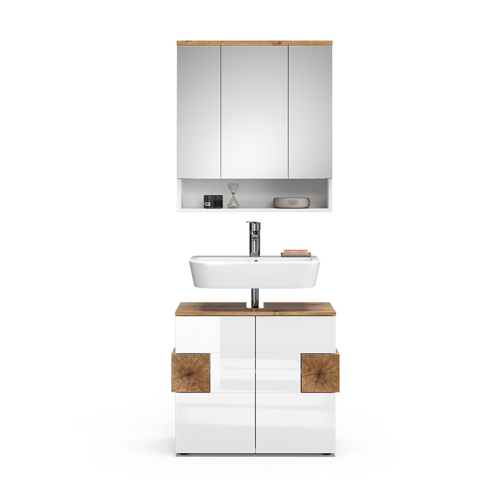 Vicco Badmöbel-Set Badezimmer-Möbel Bad-Schrank Eden Weiß Artisan modern Badezimmerschrank Waschbeckenunterschrank Spiegelschrank Schranktür Schrankfach