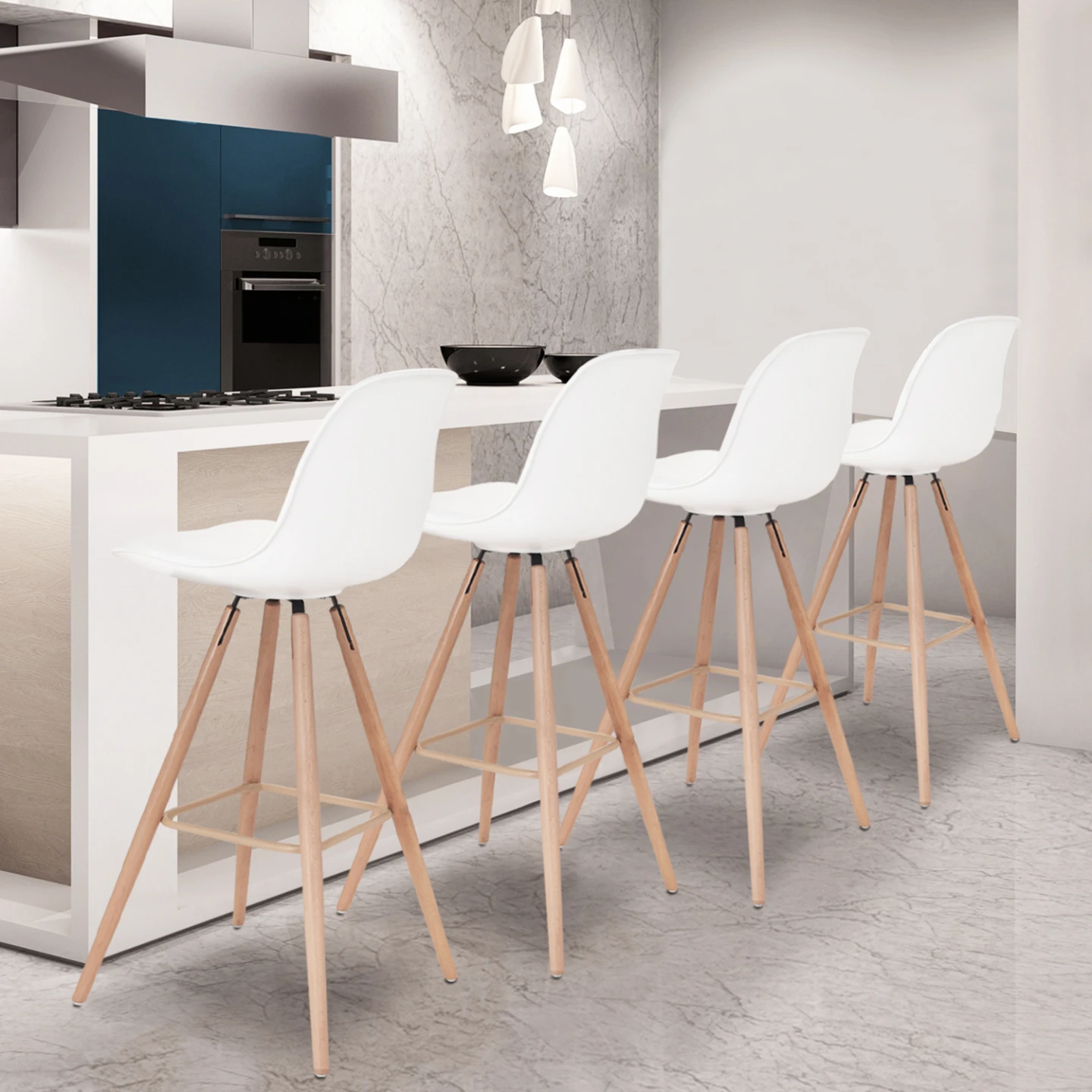Lot de 4 tabourets de bar SARA blanc