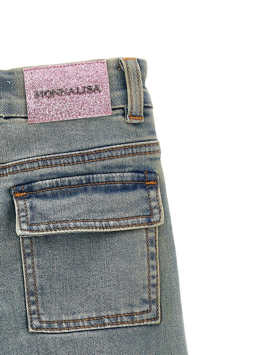 Monnalisa Jeans Embroidered With Peach Flowers