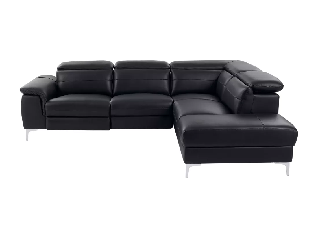 Canapé d'angle droit relax électrique en cuir noir FUSINO