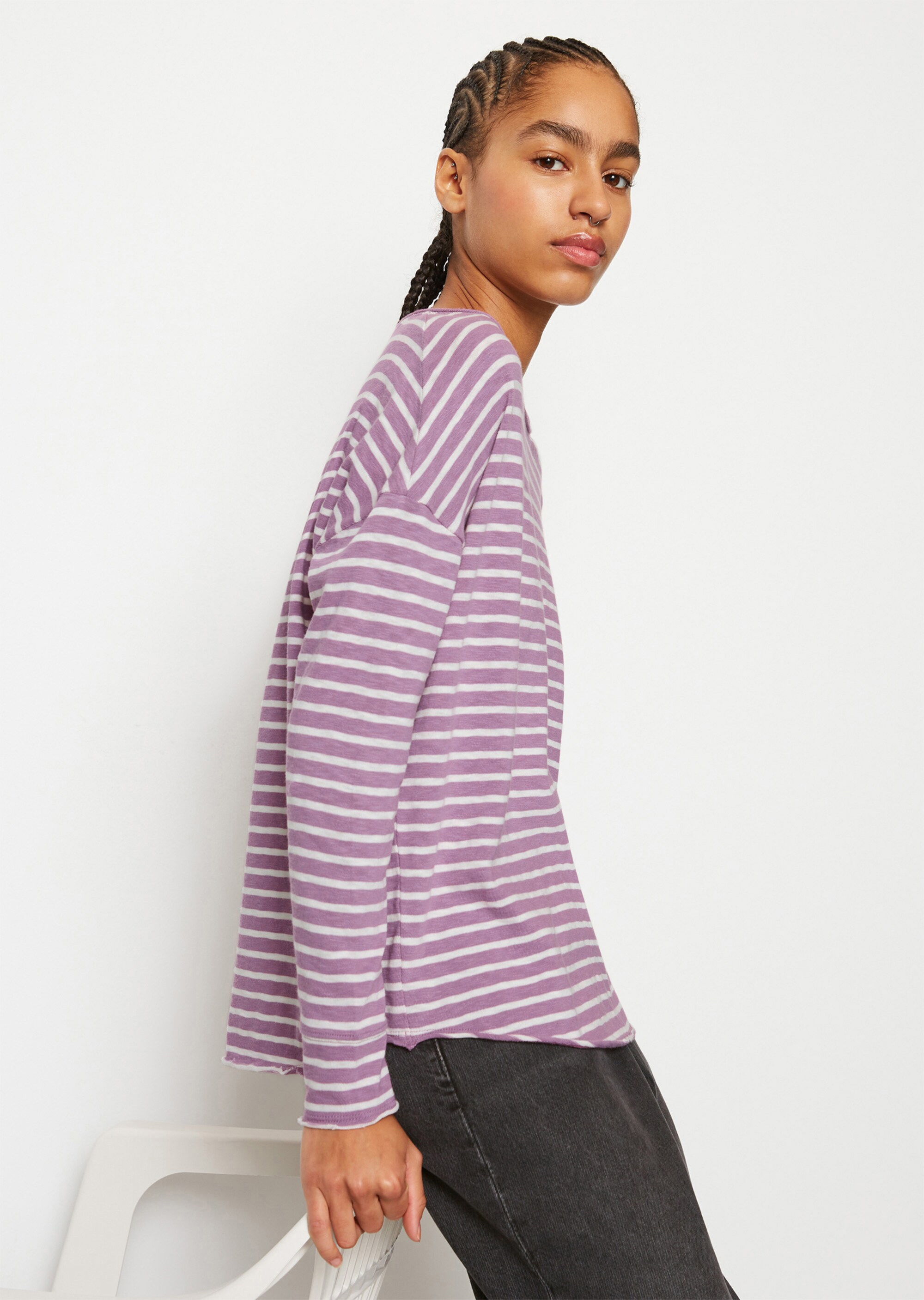 Gestreiftes Longsleeve oversize aus Heavy-Cosy-Slub-Jersey