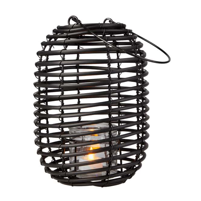 Laterne oval - schwarz - aus Kunststoffrattan - ca. 10 x 11 x 24/38 cm