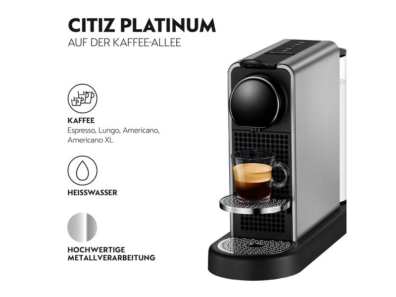 Krups Kaffeemaschine Nespresso CitiZ Platinum Schwarz/Titan Elegante Nespressomaschine