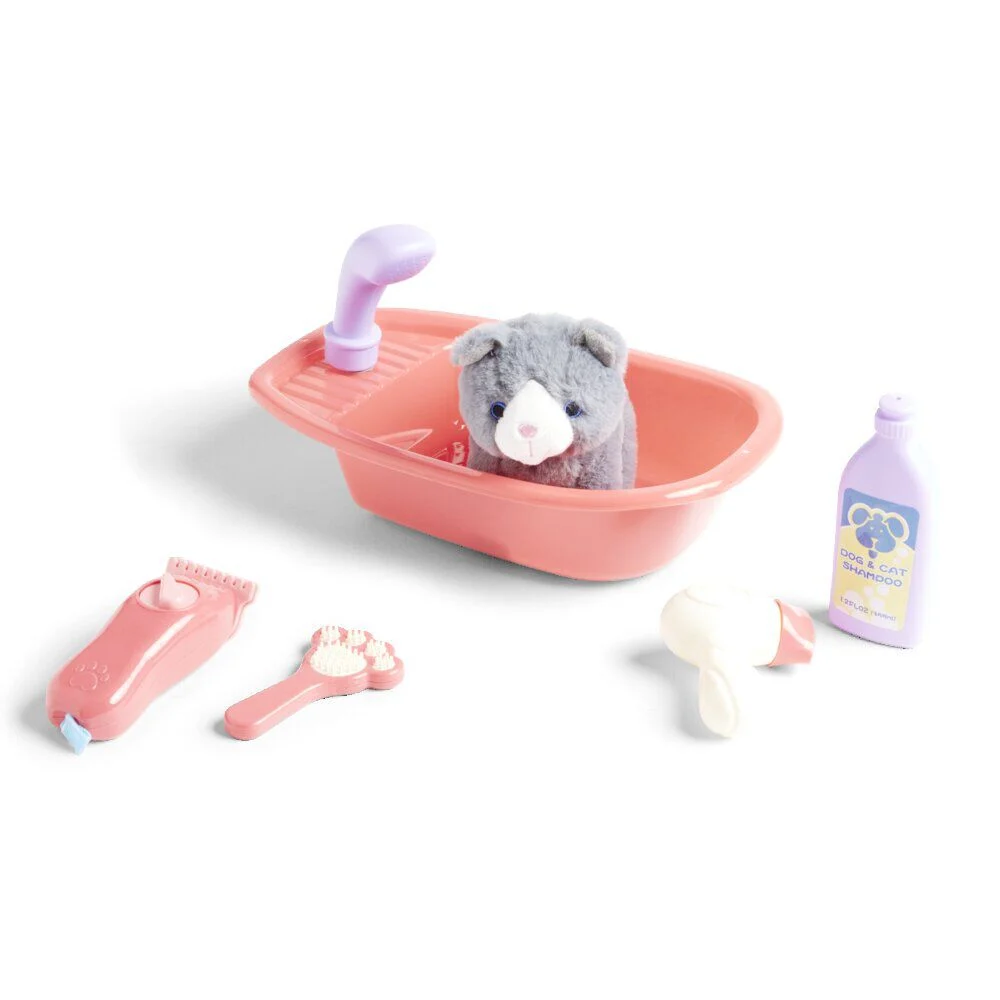 Peluche animal avec baignoire et accessoires