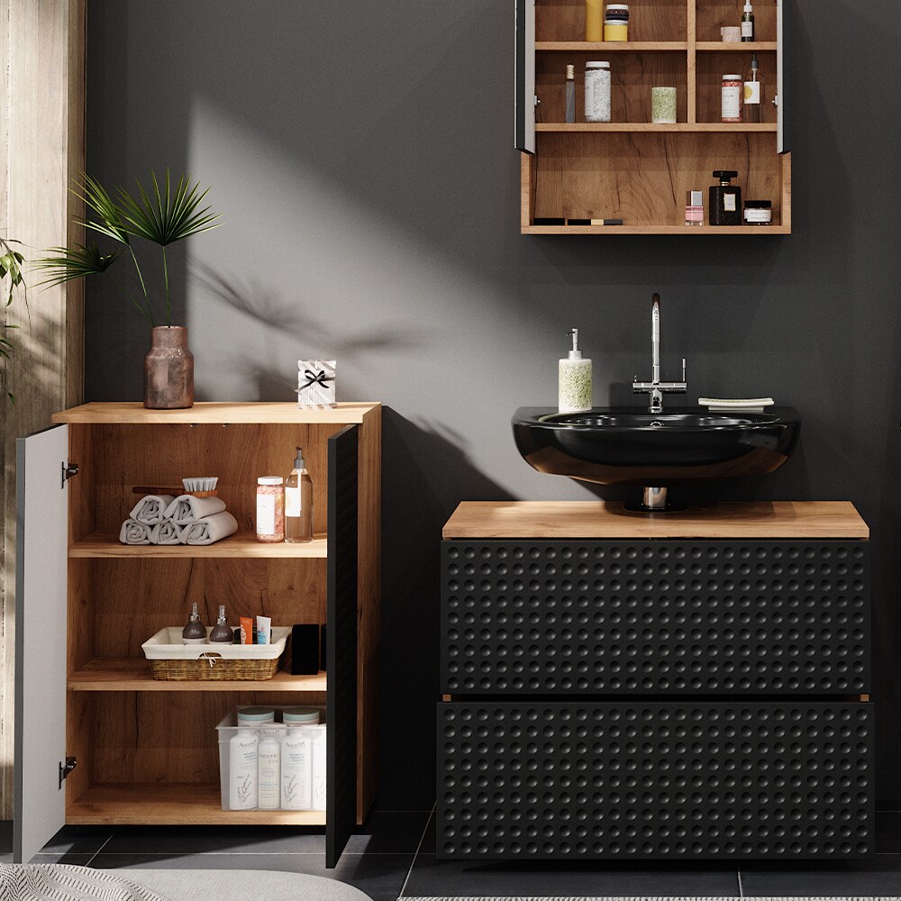 Vicco Badmöbel-Set Irma Eiche Anthrazit 3-teilig Kommode Waschbeckenschrank 80 cm