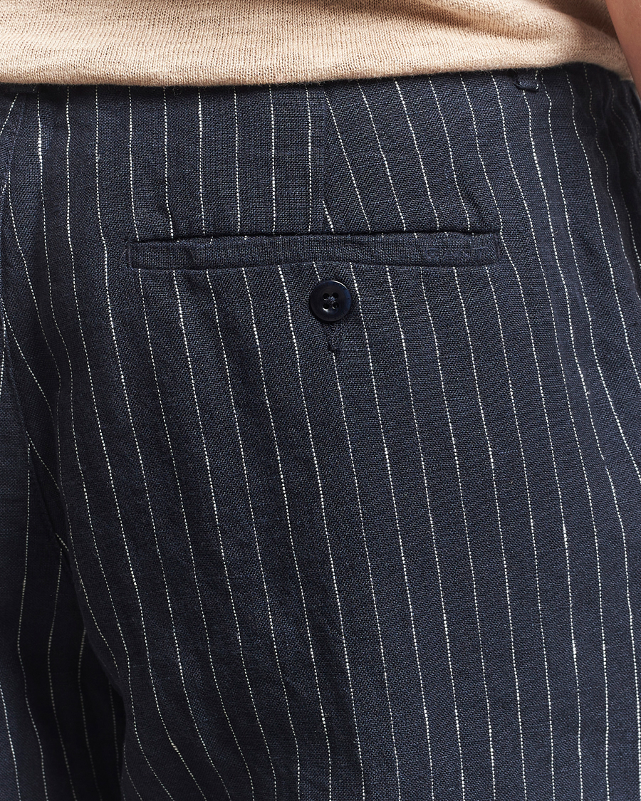 GANT Relaxed Fit Linen Pinstriped Trousers Darkened Navy