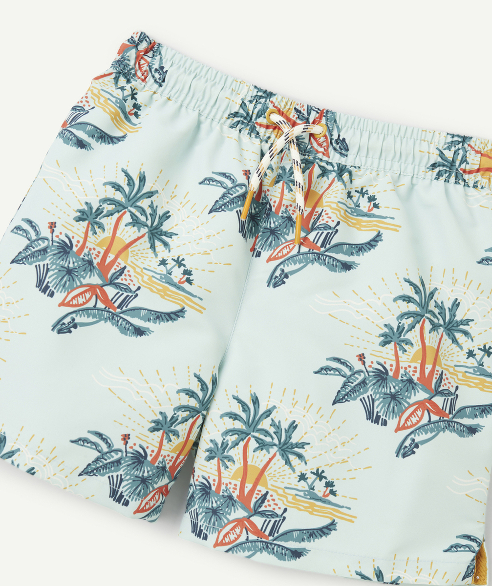 SHORT DE BAIN GARÇON EN FIBRES RECYCLÉES VERT IMPRIMÉ PALMIER