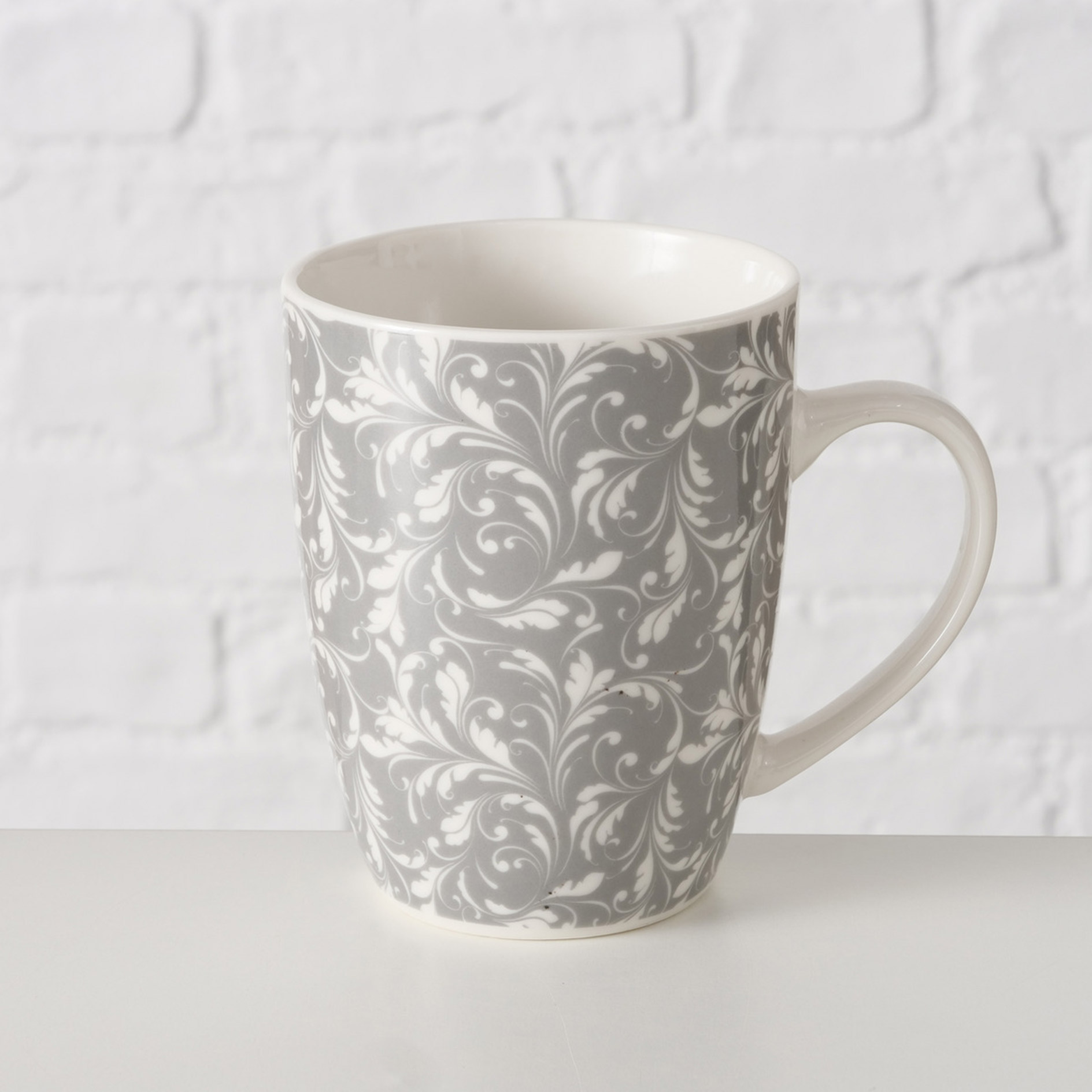 Becher - grau-weiß - Ornament - sortiert
