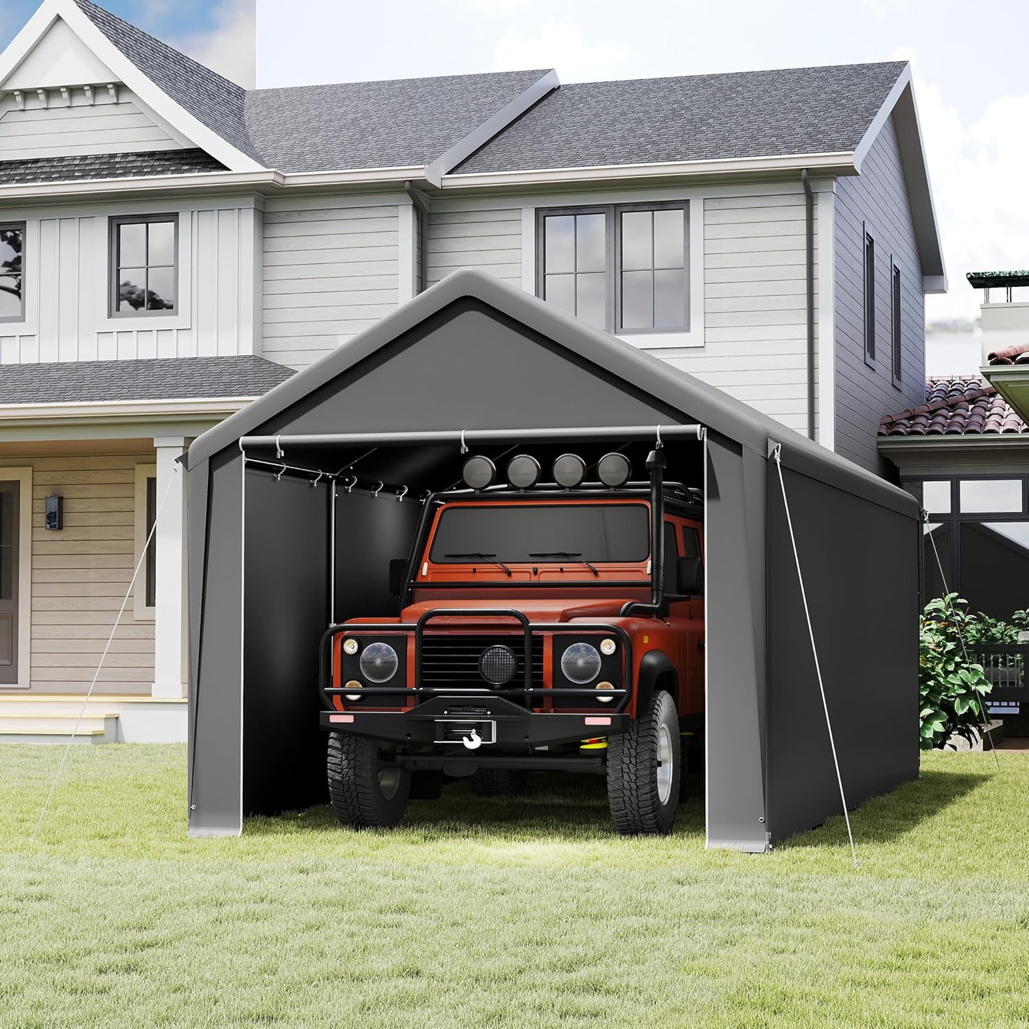 Lagerzelt 3x6 m mit PE-Dach Industriezelt PVC Wasserdichter Reißenresistenter Carport Garagenzelt für Auto, SUV, LKW, Boot&Mobile Lagerung-Grau