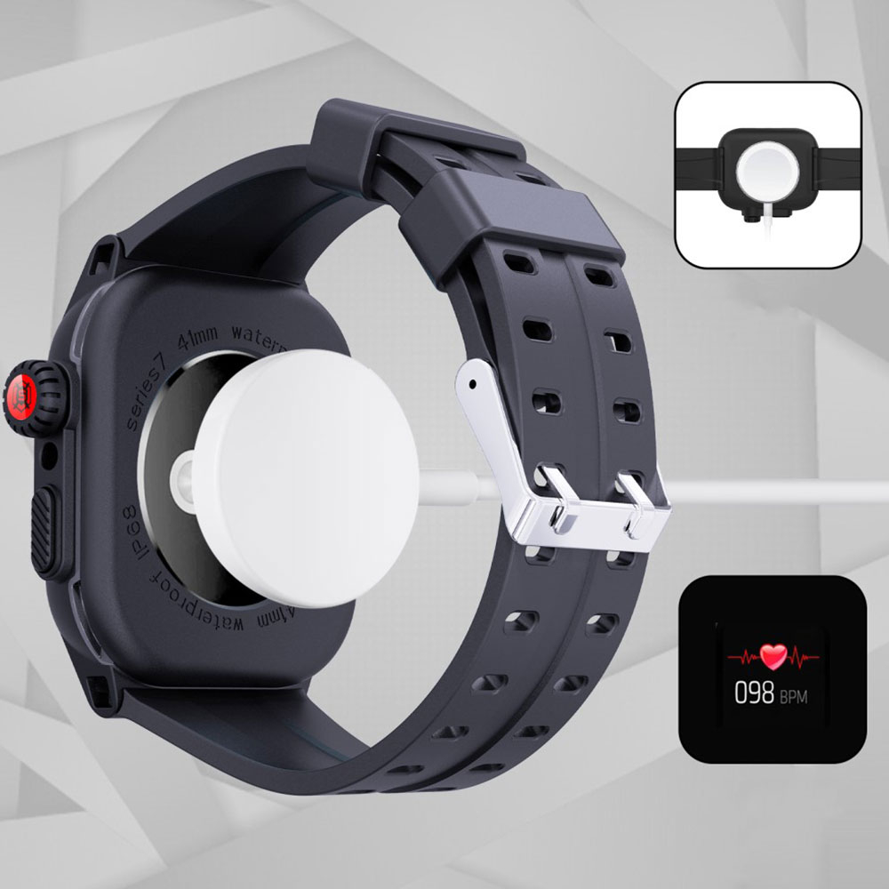 3in1 Apple Watch (41 mm) Wasserfestes Silikon Armband mit Bumper Case   Display Schutz (Gelenkumfang 170-250mm) - Schwarz