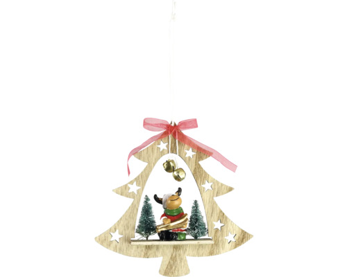 Kerstdecoratie hangende boom met eland, natuurlijk hout