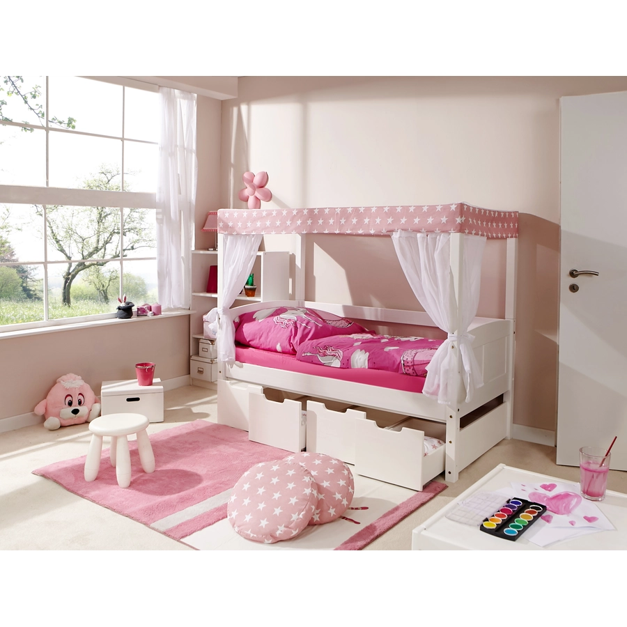 TiCAA Himmelbett Mini mit 4 Schubladen Stern Rosa