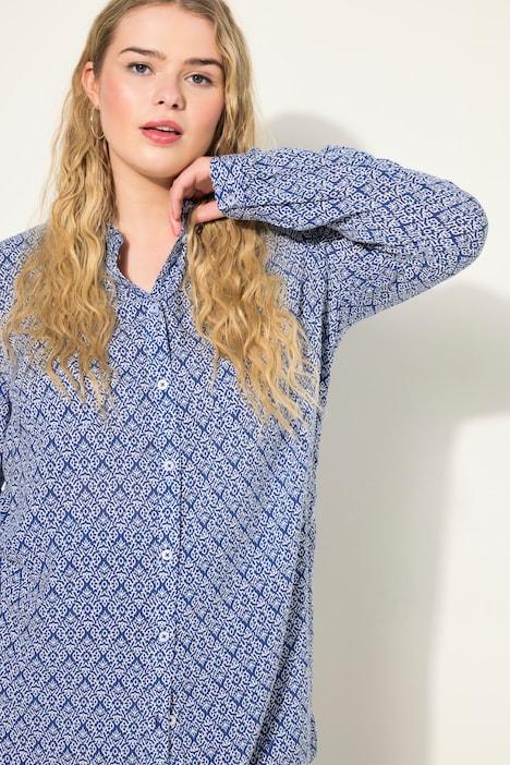 Hemdbluse, Boxy Shape, grafischer Print, Hemdkragen, Langarm