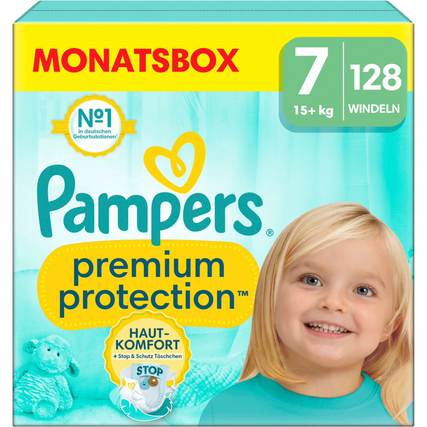 Pampers PREMIUM PROTECTION Windeln Gr.7 Extra Large 15+kg Monatsbox 128 Stück