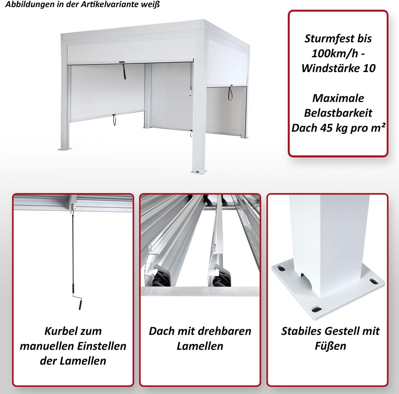 Pergola HWC-L46 mit Seitenwand, Gartenpavillon Lamellen-Pavillon Rollo, 11cm-Alu-Gestell, sturmfest 3x4m - anthrazit