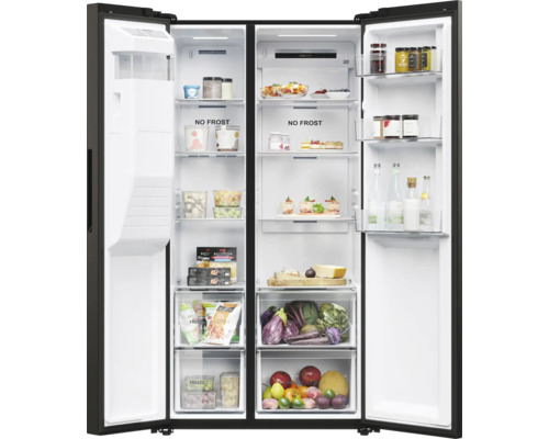 HAIER HSR5918DIPB Side-by-Side koelkast, BxHxD 90,8 x 177,5 x 65,9 cm, koelvak 333 l, vriesvak 178 l, zwart