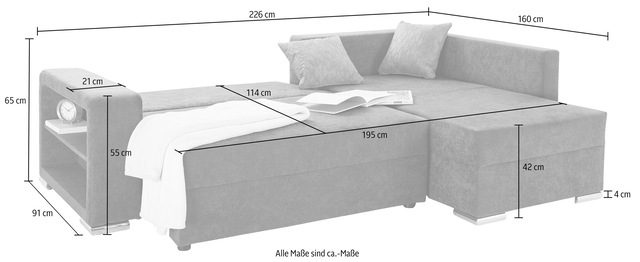 COLLECTION AB Ecksofa »John L-Form« inklusive Bettfunktion und Bettkasten