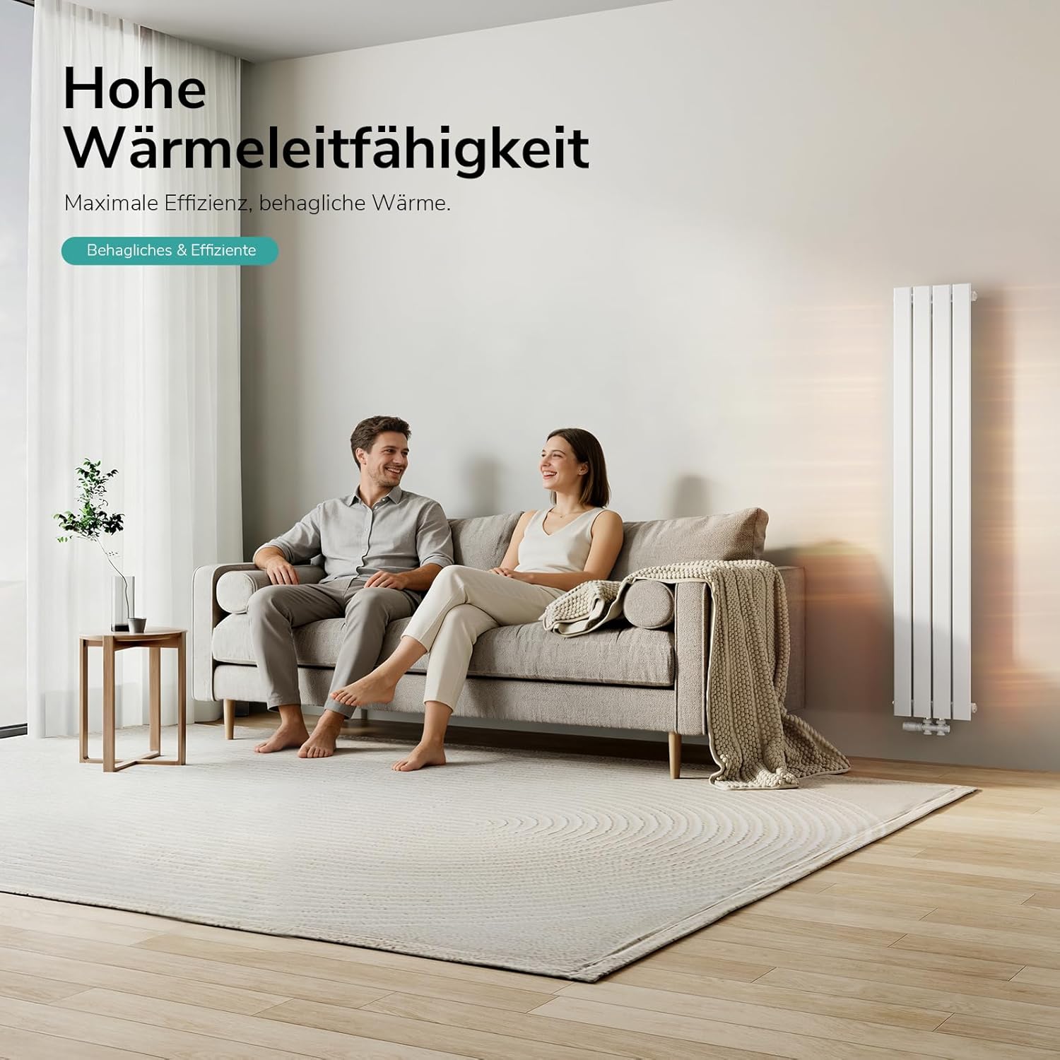EMKE Design Heizkörper Schmal Hoch 1800x304 mm Vertikal Flachheizkörper mit Mittelanschluss, Einlagig Paneelheizkörper Wandheizkörper für Bad, Schlafzimmer & Wohnzimmer, Weiß 559W