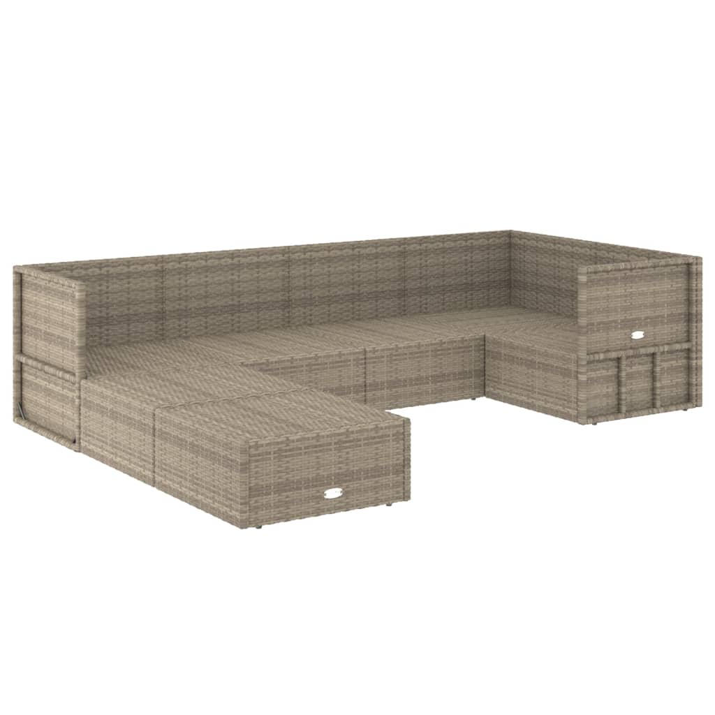 Salon de jardin meuble d'extérieur ensemble de mobilier 7 pièces avec coussins gris résine tressée