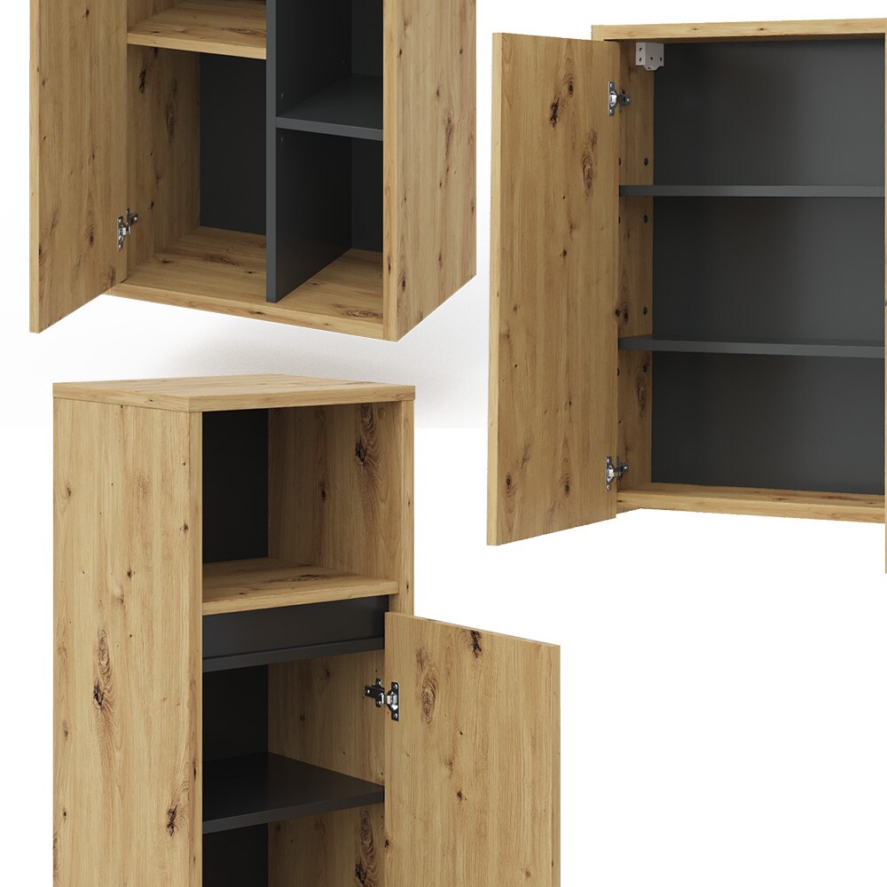 Vicco Badmöbelset Viola Eiche Anthrazit modern Badezimmerschrank Badschrank Badezimmermöbel Waschtischunterschrank Spiegelschrank Midischrank Hochschrank Schranktür Schrankfach Ablage Aufbewahrung