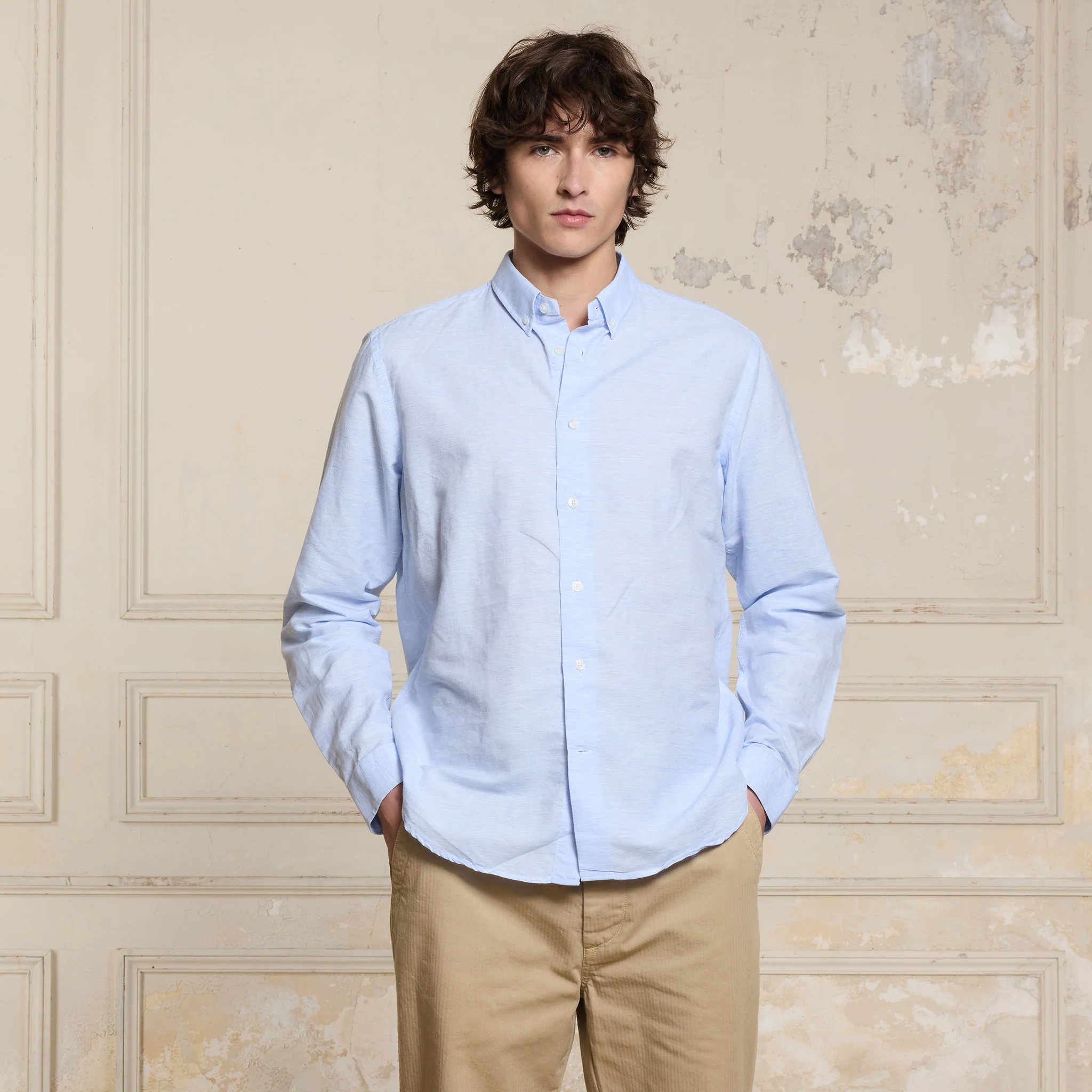 Sky blue linen and cotton shirt