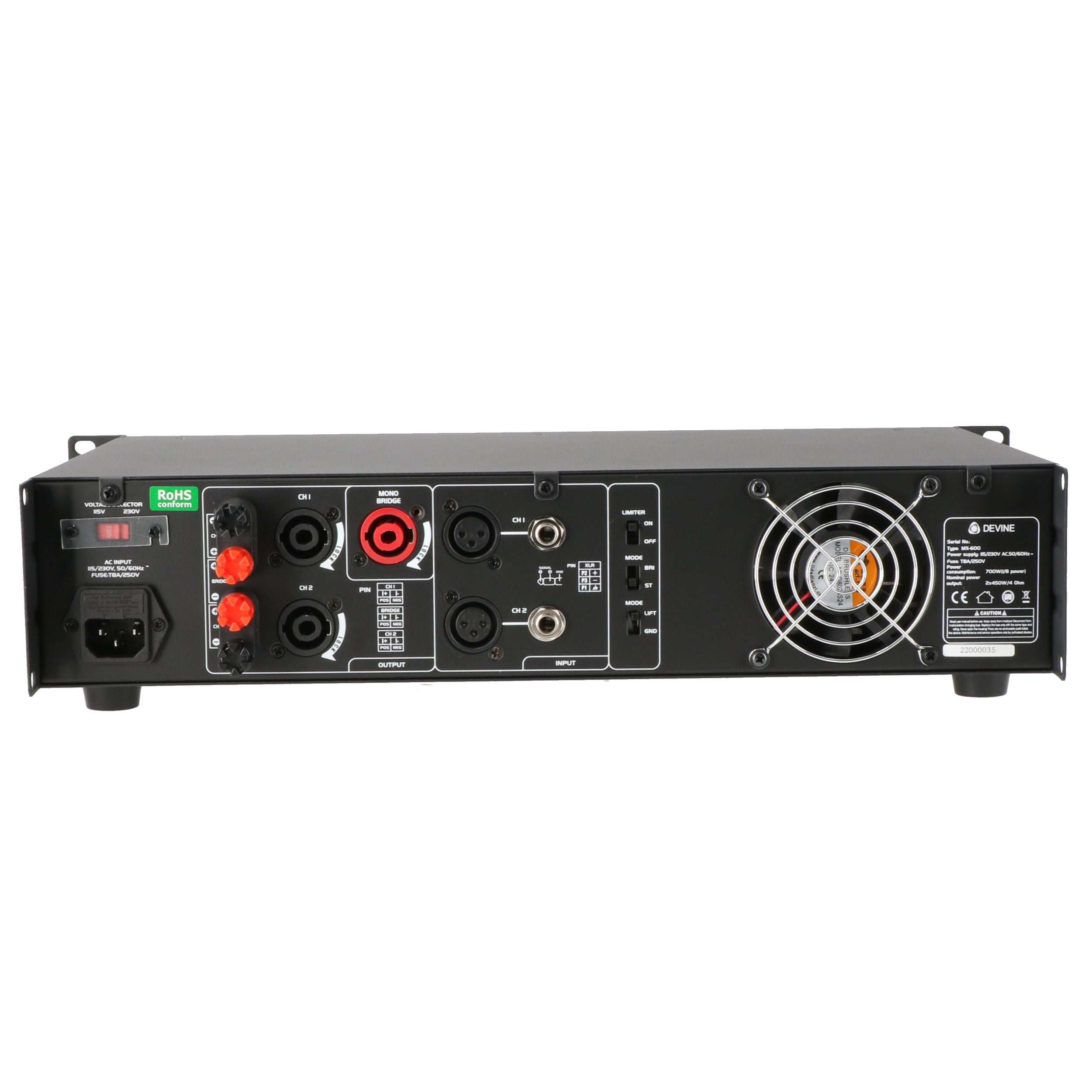Devine MX-600 2-kanaals PA-eindversterker 2x 300W @ 8 Ohm