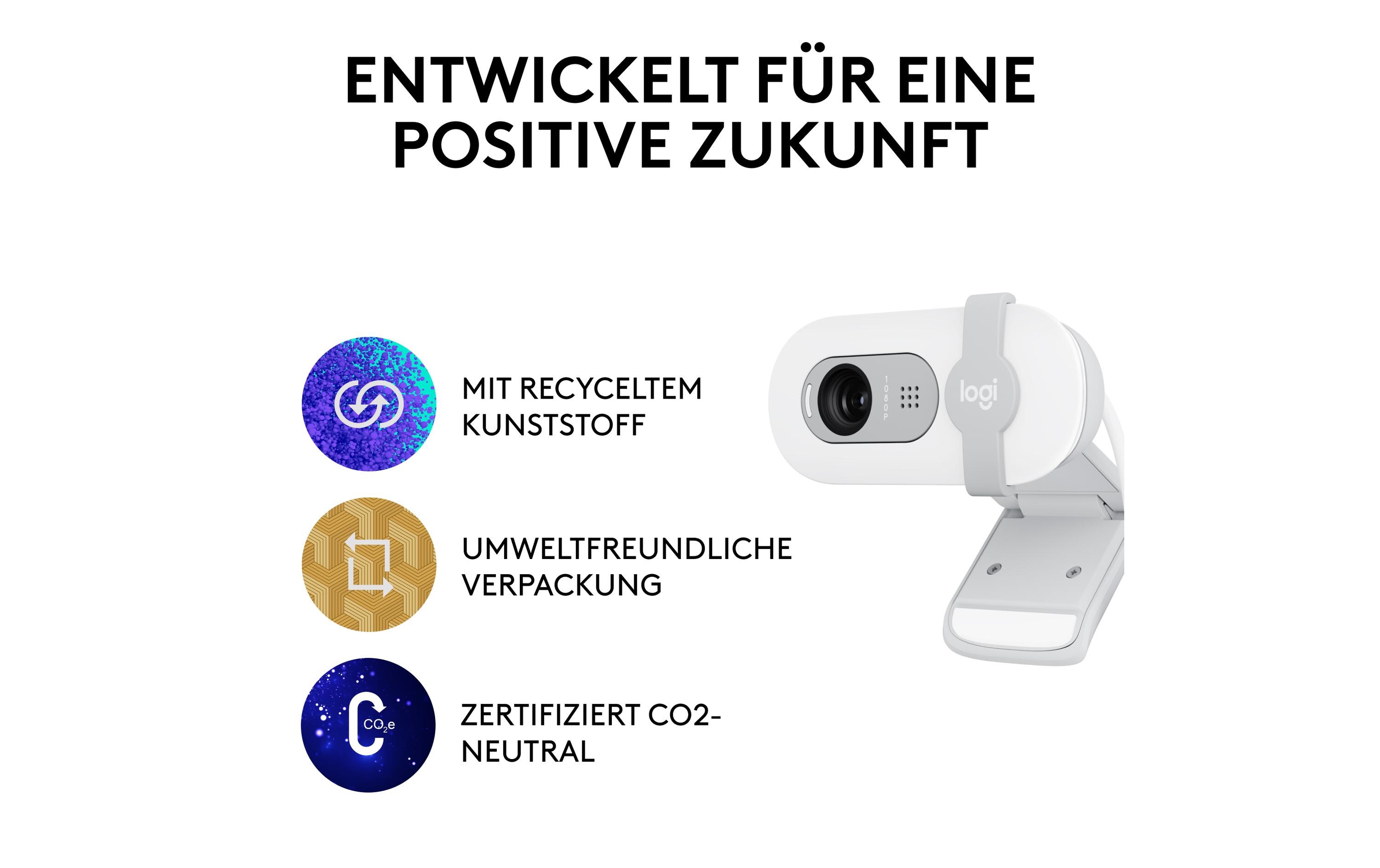 Brio 100 WeissFull HD-Webcam mit integrierter Abdeckblende