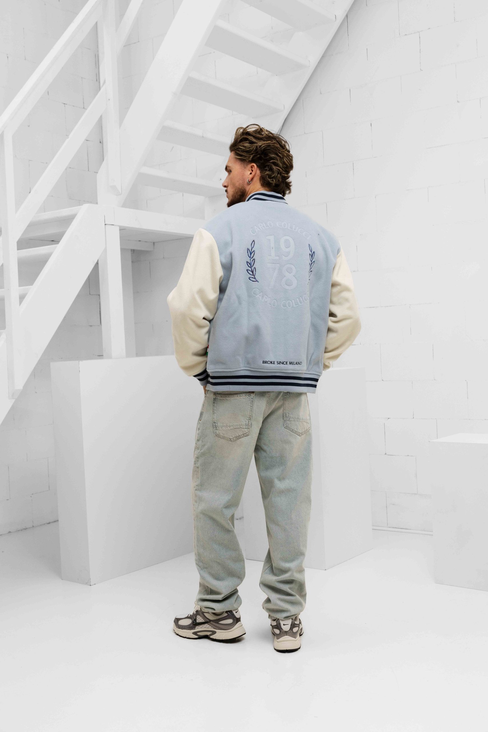 Carlo Colucci College Varsity Jacket Heren Lichtblauw