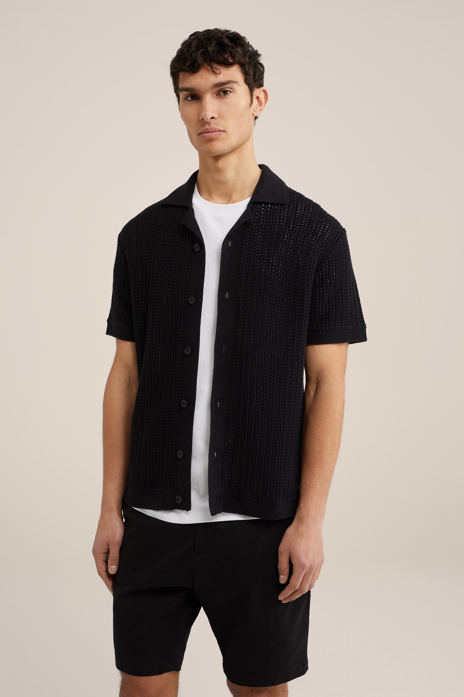 polo met opengewerkt dessin WE Fashion Zwart