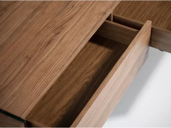 Table basse bois noyer et verre trempé Roka