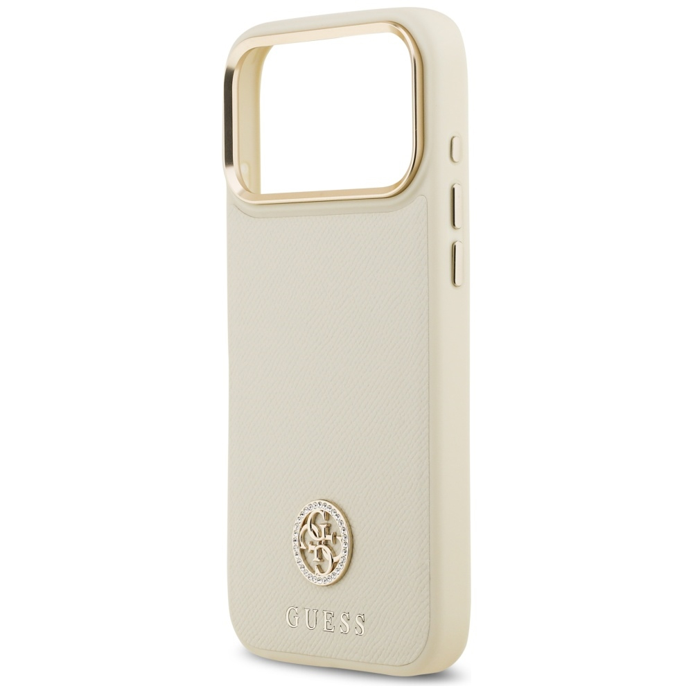 iPhone 17 Pro Max MagSafe Leder Hardcase Hülle Grained Strass Logo (GUHMP17XPGCRMDEE) - Beige