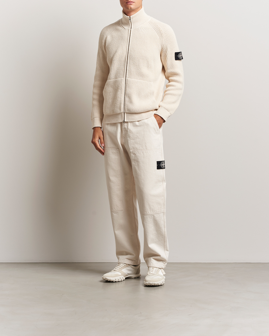 Stone Island RAW Cotton Popcorn Stitch Full Zip Ivory