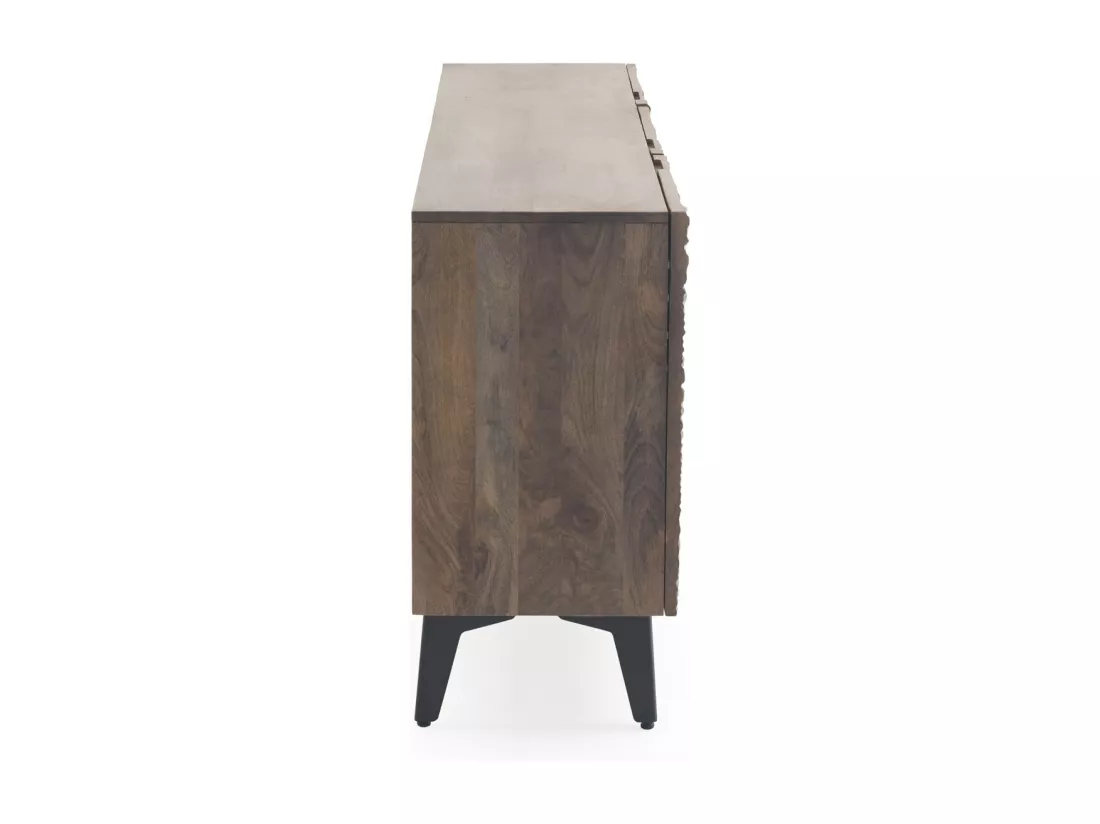 Buffet 3 portes en bois de manguier imitation cuir caïman bronze