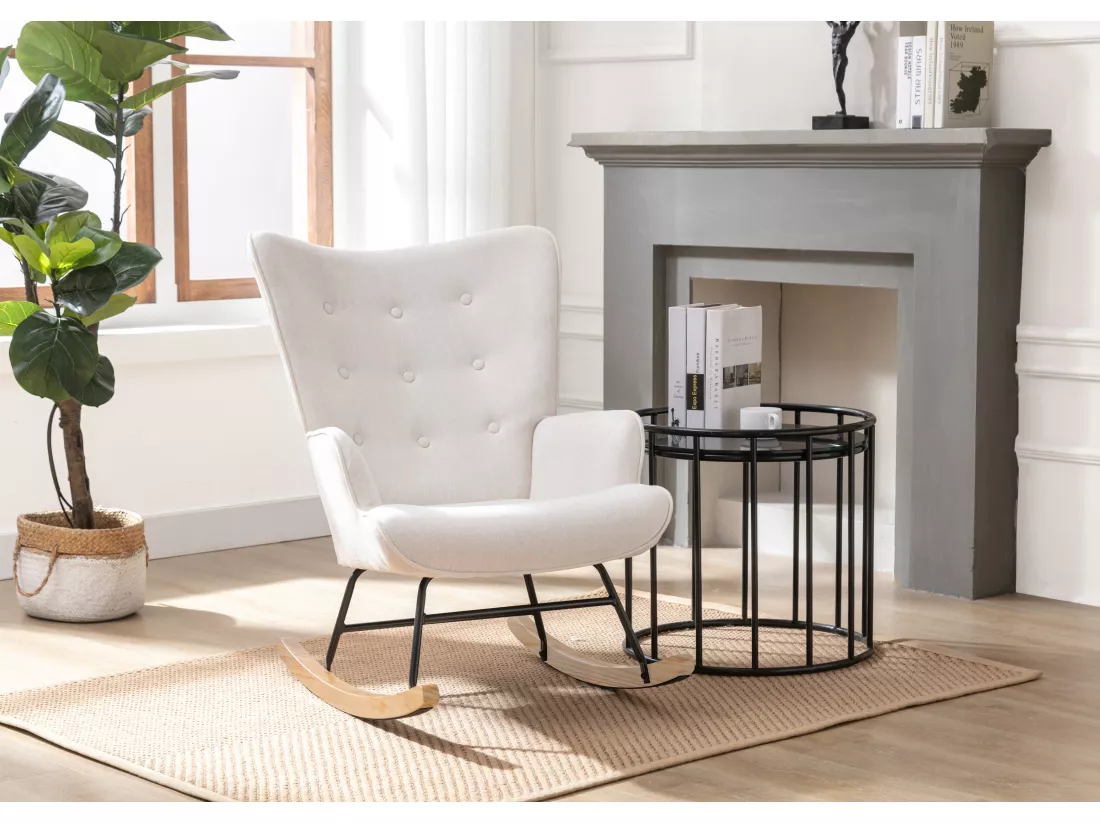 Fauteuil à bascule en tissu chiné beige ELMINA II