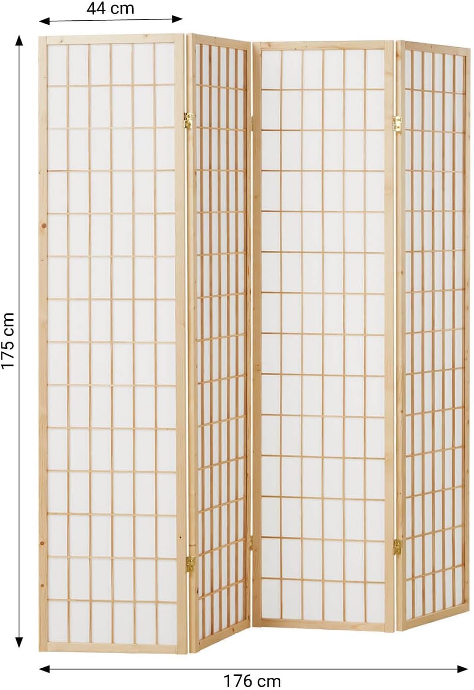 Homestyle4u 75, Paravent Raumteiler 4 teilig Holz Natur Sichtschutz Raumtrenner Reispapier Weiß Höhe 175 cm