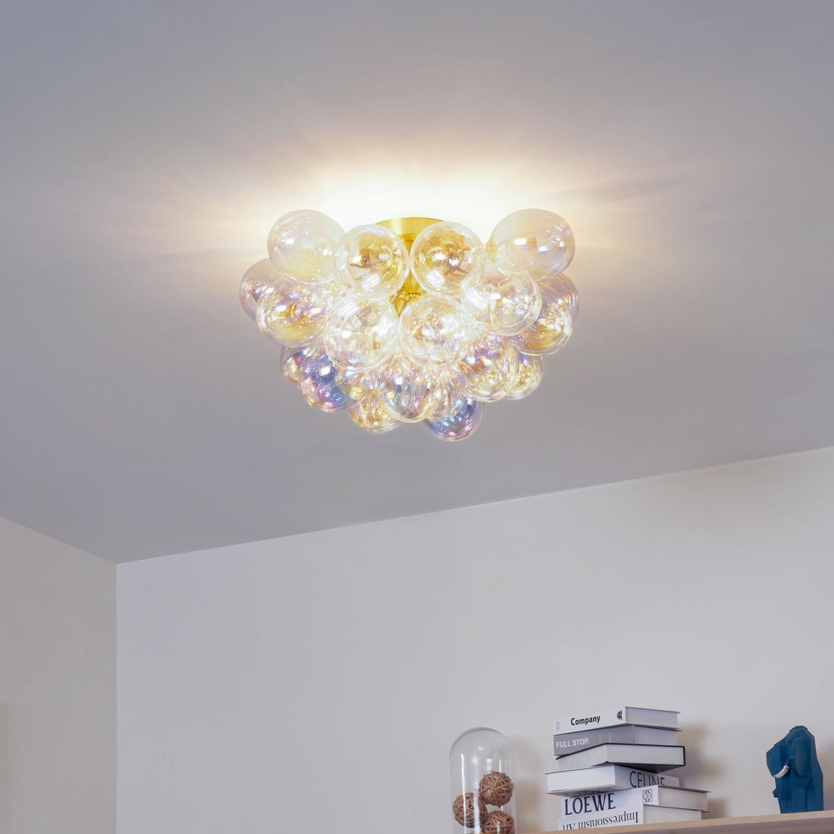 Design plafondlamp messing met regenboog glas 6-lichts - Uvas