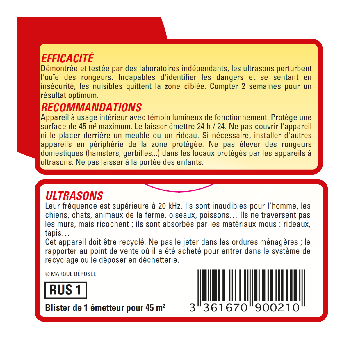 Retro répulsif ultrasons souris - insectes rampants - araignées