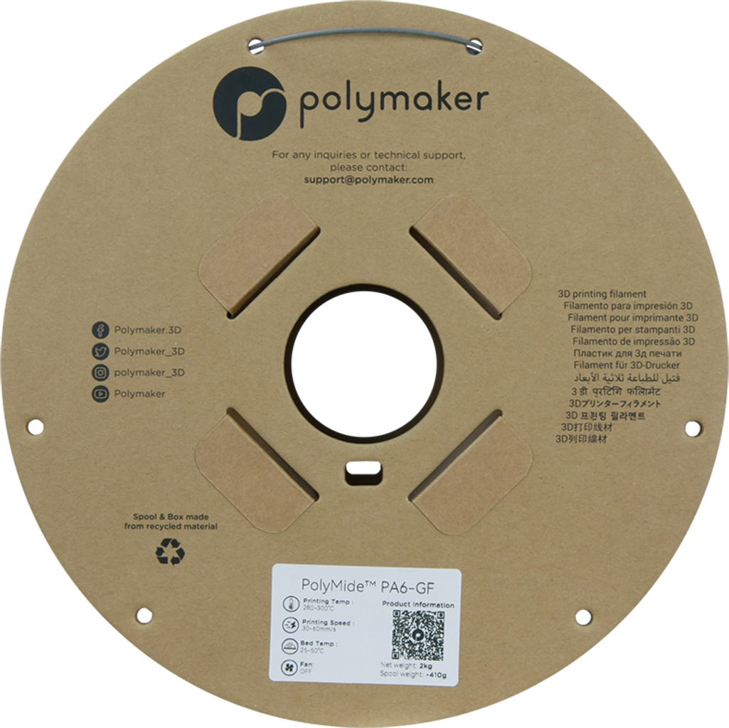 Polymaker  PolyMide PA6-GF Grau, 1,75 mm / 2000 g    Glasfaserverstärktes Nylon in Grau