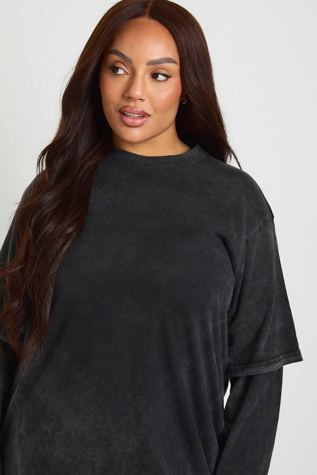 boohoo Robe T-Shirt Grande Taille Délavé Acide à Double Épaisseur