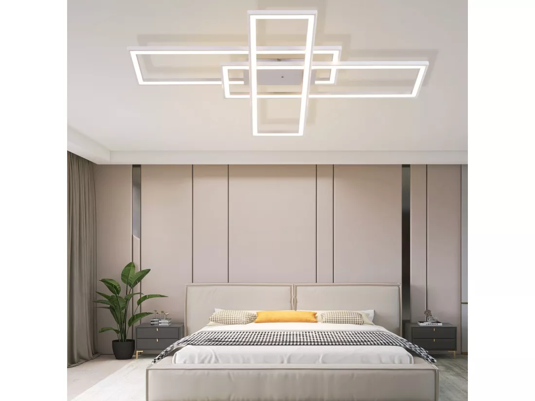 NETTLIFE Plafonnier LED Salon RVB Changement de Couleur Dimmable avec Télécommande Chambre Lampe Moderne 50W